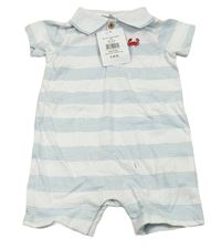 Nové - Bílo-světlemodrý pruhovaný bavlněný polo kraťasový overal The Little White Company