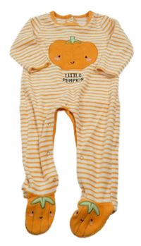 Bílo-oranžový pruhovaný sametový overal s dýní