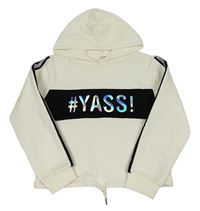 Smetanovo-černá mikina s 3D nápisem a kapucí C&A