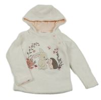 Smetanová chlupatá mikina se zvířaty a kapucí