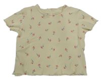 Světležluté květované žebrované oversize tričko Zara