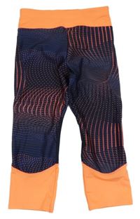 Tmavomodro-neonově oranžové vzorované sportovní capri legíny Decathlon