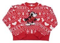 Červený vzorovaný svetr s Mickeym s flitry C&A