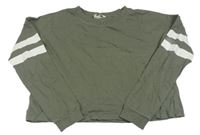 Khaki crop mikina s pruhy H&M
