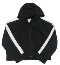 Černá sportovní crop propínací mikina s bílými pruhy a kapucí H&M