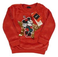 Nové - červená plyšová mikina s Minnie a hvězdou z flitrů Disney