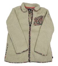 Béžová huňatá podšitá bunda s květovanou kapsou Joules