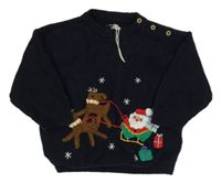 Tmavomodrý svetr se soby a Santou Next