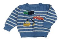 Modro-bílý pruhovaný svetr s auty Nutmeg