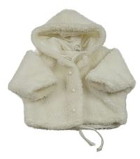 Bílý huňatý podšitý kabátek s kapucí 