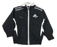 Černá šusťáková sportovní bunda s bílými pruhy - Adidas