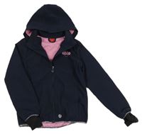 Tmavomodrá šusťáková jarní bunda s nápisem a kapucí S. Oliver