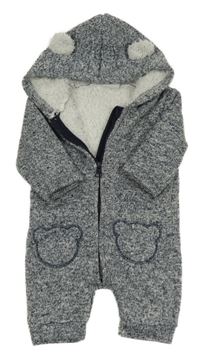 Tmavomodrá melírovaná zateplená kombinéza s kapucí Topomini