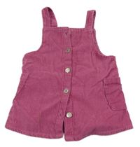 Růžové propínací manšestrové šaty s kapsami 