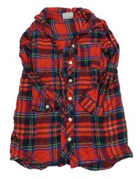 Červeno-zeleno-modré kostkované propínací košilové šaty Matalan