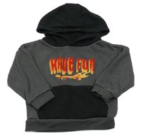 Šedo-černá mikina s nápisem a skatem a kapucí Primark