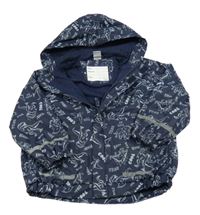 Tmavomodrá nepromokavá jarní bunda s dinosaury a kapucí Kiki&Koko