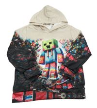 Smetanovo-barevná mikina s Minecraft a kapucí 