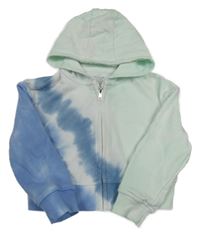 Mintovo-modrá propínací batikovaná mikina s kapucí Primark