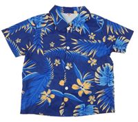 Tmavomodro-žlutá košile s listy 