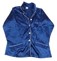 Tmavomodrý saténový pyžamový kabátek 