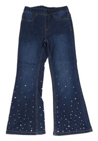 Tmavomodré flare džegíny s kamínky H&M