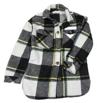 Černo-bílo-zelená kostkovaná vlněná košilová bunda s kapsami H&M
