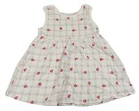 Lila-bílé kostkované šaty s jahodami Primark