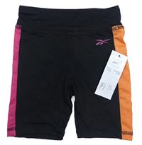 Černo-růžovo-oranžové elastické sportovní kraťasy Reebok