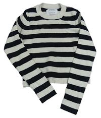 Bílo-černý pruhovaný žebrovaný crop svetr Zara