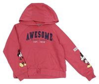Růžová mikina s Mickeym a kapucí s nápisy Primark