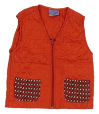 Červená šusťáková prošívaná vesta s medvídkem 