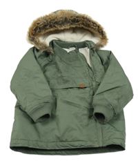 Khaki šusťáková zateplená bunda s kapucí s kožešinou H&M