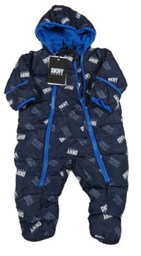 Nové - Tmavomodrá šusťáková zimní kombinéza s logy a kapucí DKNY 