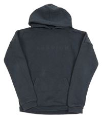 Tmavošedá mikina s nápisem a kapucí 