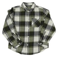 Khaki-bílo-černá kostkovaná flanelová košile Primark