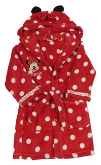 Černo-bílý puntíkatý plyšový župan s Minnie a kapucí Disney