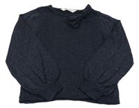 Tmavomodrý třpytivý svetr s mašlí H&M