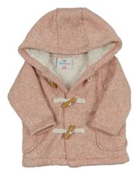 Růžový melírovaný pletený zateplený kabátek s kapucí Topomini