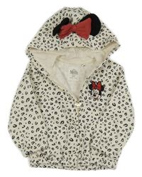 Smetanovo-černá propínací mikina s leopardím vzorem a Minnie a kapucí C&A