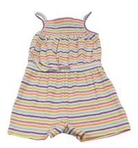 Bílo-barevný pruhovaný žebrovaný kraťasový overal Tu