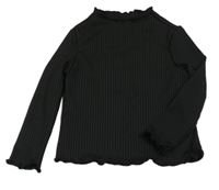 Černé žebrované triko Shein