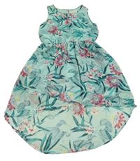 Tyrkysové květované šifonové šaty s rybami H&M