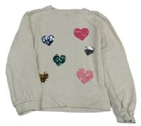 Béžová melírovaná mikina se srdíčky z flitrů John Lewis