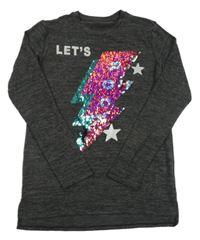 Tmavošedý melírovaný lehký svetr s bleskem z flitrů C&A