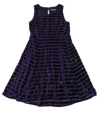 Tmavofialové sametové žebrované třpytivé šaty Nutmeg