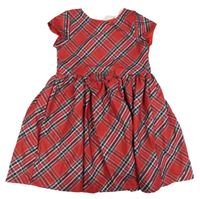Červeno-tmavomodro-zelené kostkované šaty s 3D mašlí H&M