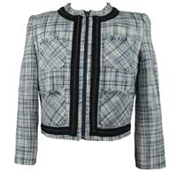 Dámský bílo-tmavomodrý kostkovaný crop kabátek M&S