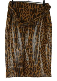 Dámská skořicovo-černá vzorovaná lesklá pouzdrová midi sukně s páskem Savida 