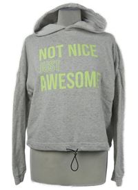 Dámská šedá melírovaná crop mikina s nápisem a kapucí Page one young